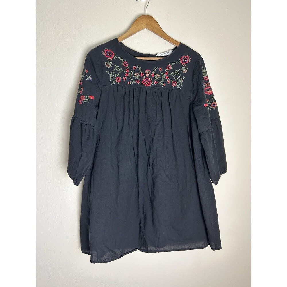 Allison New York L Dress Embroidered Floral Johnny Was Peasant Babydoll Mini